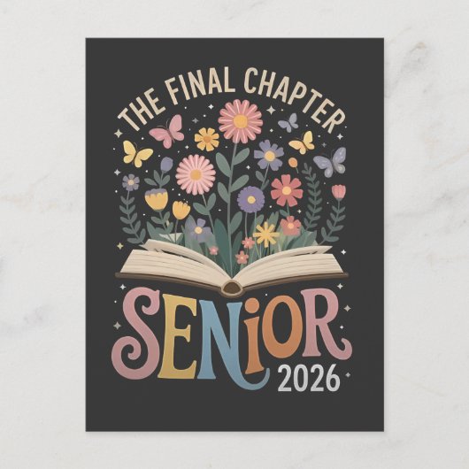 The Final Chapter Senior 2026 Abschluss Blossom Einladungspostkarte (Vorderseite)