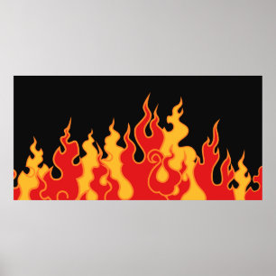 The fire. Flame tongues on a black background. Vin Poster