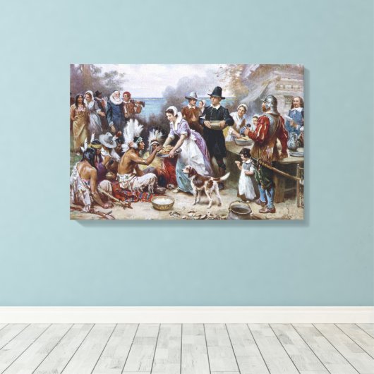 The First Thanksgiving by Jean Ferris c. 1912 Leinwanddruck (Insitu (Holzboden))