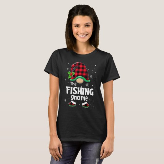 The Fishing Gnome Buffalo Plaid Christmas Matching T-Shirt (Vorne ganz)