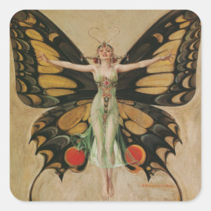 The Flapper - Butterfly Girl Quadratischer Aufkleber