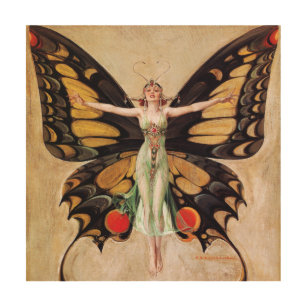 The Flapper Girls Metamorphosis Butterfly 1922 Holzdruck