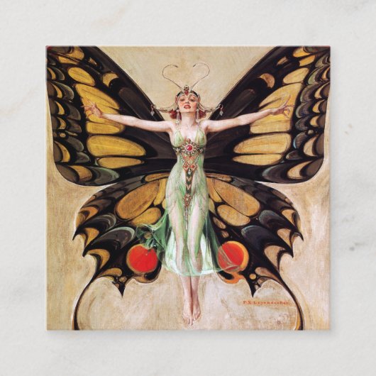 The Flapper Girl's Metamorphosis to Butterfly 1922 Quadratische Visitenkarte (Vorderseite)