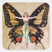 The Flapper Girl's Metamorphosis to Butterfly 1922 Quadratischer Aufkleber (Vorderseite)