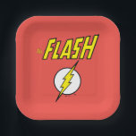 The Flash Name & Lightning Bolt Logo Pappteller<br><div class="desc">Check out this iconic logo for The Flash,  featuring his name in telescopic speed style over the bright yellow lightning bolt in circle icon!</div>