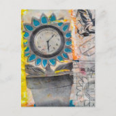 The Flower Clock Plans Mixed Media Collage Postkarte (Vorderseite)