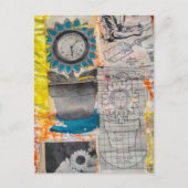 The Flower Clock Plans Retro Mixed Media Collage Postkarte (Vorderseite)