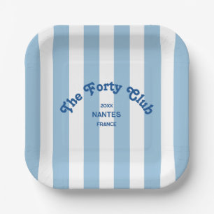 The Forty Club Blue Cabana Stripe 40. Geburtstag Pappteller