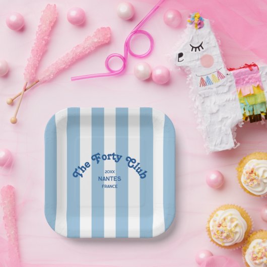 The Forty Club Blue Cabana Stripe 40th Birthday Pappteller (Party)