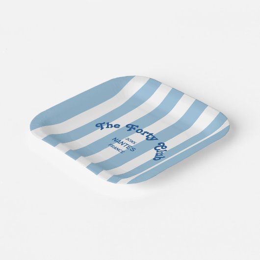The Forty Club Blue Cabana Stripe 40th Birthday Pappteller (Gewinkelt)