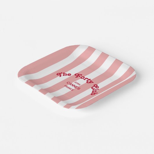 The Forty Club Pink Cabana Stripe 40th Birthday Pappteller (Gewinkelt)