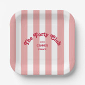 The Forty Club Pink Cabana Stripe 40th Birthday Pappteller (Vorderseite)