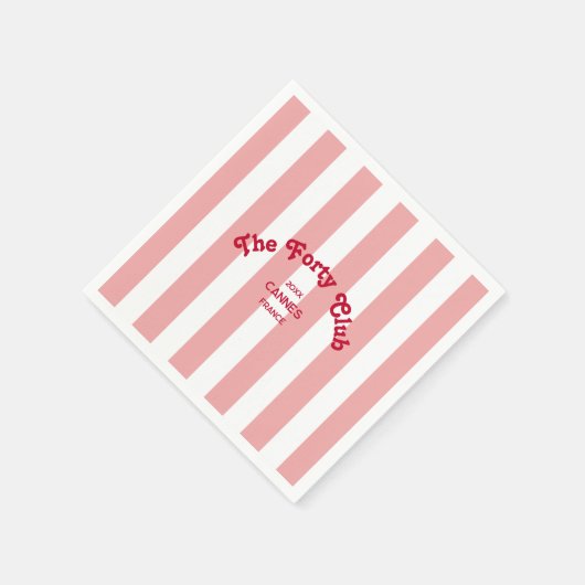 The Forty Club Pink Cabana Stripe 40th Birthday Serviette (Ecke)