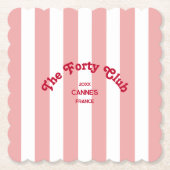 The Forty Club Pink Cabana Stripe 40th Birthday Untersetzer (Vorderseite)