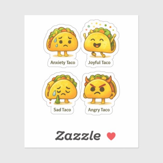 The Four Moods of Tacos Funny Vinyl Sticker Sheet (Blatt)