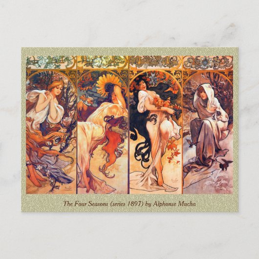 The Four Seasons (Serie 1897) von Alphonse Mucha Postkarte (Vorderseite)