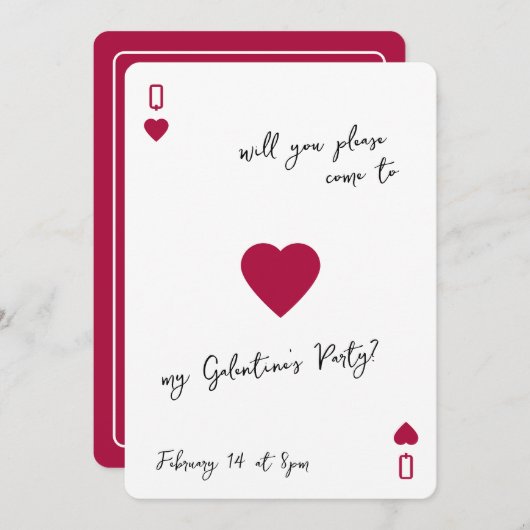The Galentines Club Queen Of Hearts Invitation Einladung (Vorne/Hinten)