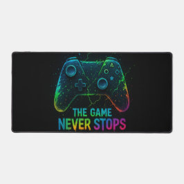 The Game Never Stops — Neon Gamer Controller Schreibtischunterlage