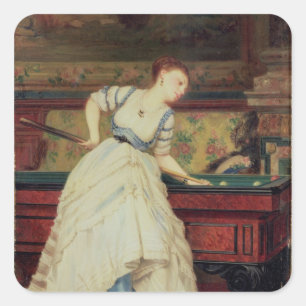 The Game von Billard, 19. Jahrhundert Quadratischer Aufkleber