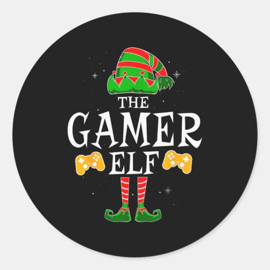 The Gamer Elf Group Matching Family Christmas Holi Runder Aufkleber (Vorderseite)