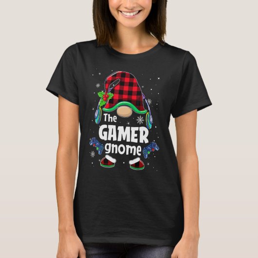 The Gamer Gnome Buffalo Plaid Christmas Matching F T-Shirt (Vorderseite)