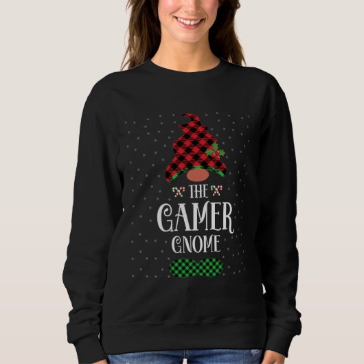 The Gamer gnome Christmas red green plaid pattern Sweatshirt (Vorderseite)