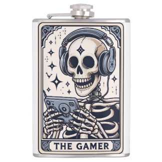 The Gamer Skeleton Tarot Card Flachmann