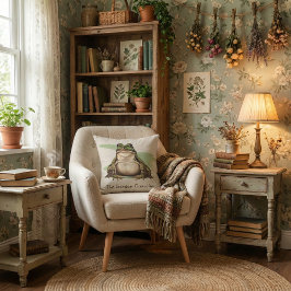 The Garden Guardian Frog | Cottagecore Nature Art Kissen