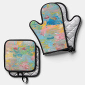 The Garden of Delight clock Ofenhandschuh & Topflappen-Set (Vorderseite/Rückseite)