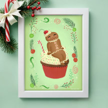 The Gingerbree Man on Festive Cupcake Art Print