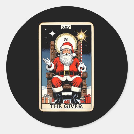 The Giver Santa Tarot Card Style Christmas Graphic Runder Aufkleber (Vorderseite)