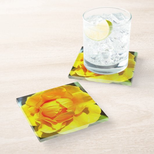 The Glorious Yellow Rose, Glass Coaster Glasuntersetzer (Schrägansicht)