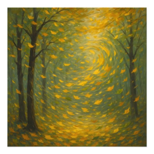 The Golden Autumn Dance: A Vortex of Falling Leave Fotodruck (Vorne)