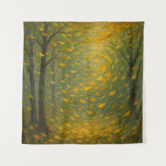 The Golden Autumn Dance: A Vortex of Falling Leave Wandteppich