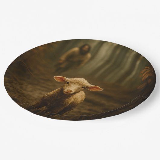 The Good Shepherd and the Lost Lamb – Jesus & Lamb Pappteller (Schrägansicht)