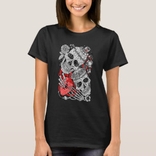 The Gothic Skulls Art Skeletons Liebe Rose Herz T-Shirt
