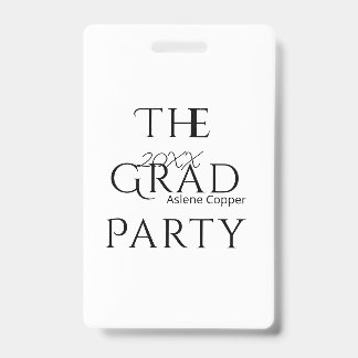 The grad party name 20XX bold letter graduatsimple Ausweis