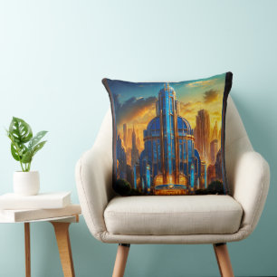 The Grand Art Deco Blue Plaza Pavillon von Xzendor Kissen