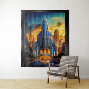 The Grand Art Deco Blue Plaza Pavillon von Xzendor Wandteppich