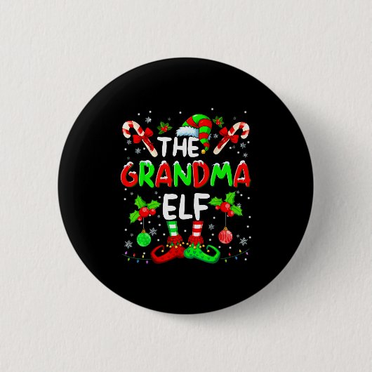 The Grandma Elf Costume Pajamas Pjs Christmas Xmas Button (Vorderseite)