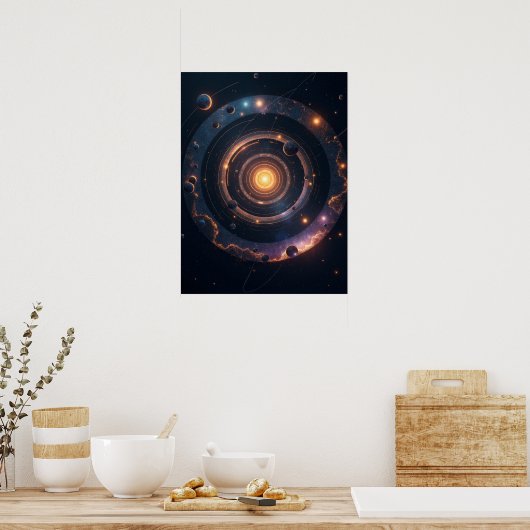The Gravity of Shapes – Cosmic Geometric Abstract Poster (Küche)