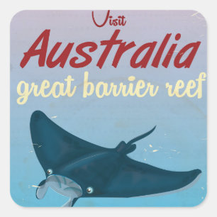 The Great Barrier Reef, Australia Travel Poster Quadratischer Aufkleber