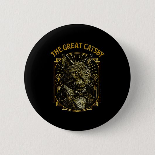 The Great Catsby Funny Retro Art Deco Cat Design Button (Vorderseite)