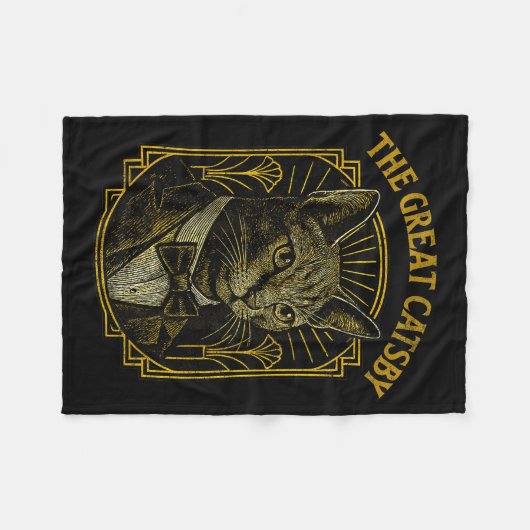 The Great Catsby Funny Retro Art Deco Cat Design Fleecedecke (Vorderseite (Horizontal))