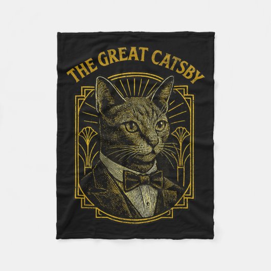 The Great Catsby Funny Retro Art Deco Cat Design  Fleecedecke (Vorderseite)