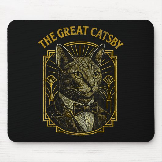 The Great Catsby Funny Retro Art Deco Cat Design Mousepad (Vorne)