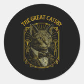 The Great Catsby Funny Retro Art Deco Cat Design  Runder Aufkleber (Vorderseite)
