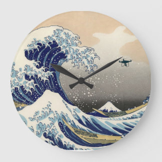 The Great Drone Wave Off Kanagawa Große Wanduhr