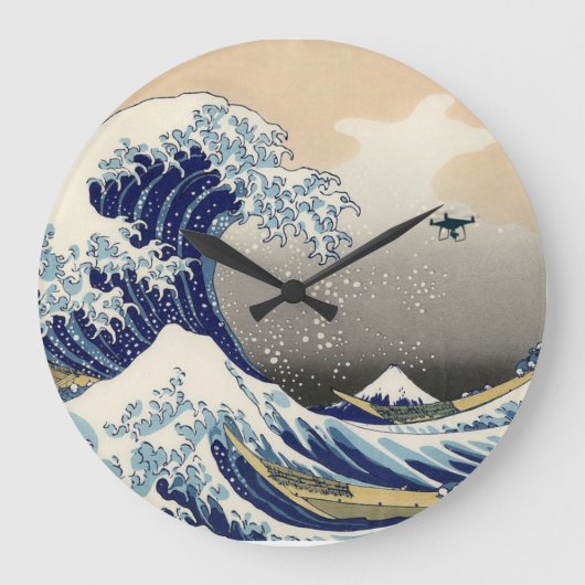 The Great Drone Wave Off Kanagawa Große Wanduhr (Vorderseite)