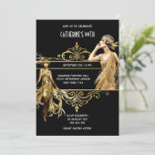 The Great Gatsby 1920's Black Gold Geburtstag Einladung (Stehend Vorderseite)